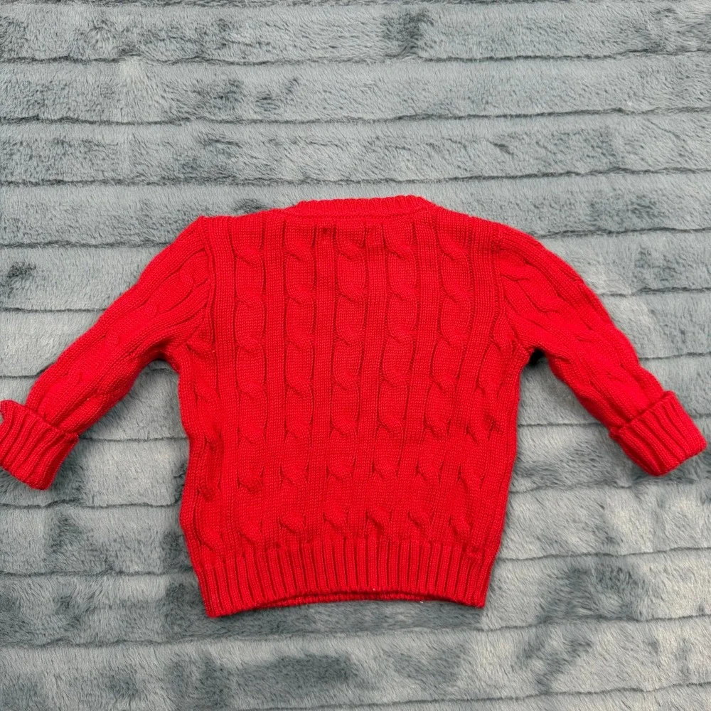 Ralph Lauren Baby Red Cable Knit Cotton Sweater 6M Button Shoulder Pullover
